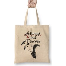 Toyaso Vampire Diaries Always And Forever Beyaz Bez Çanta Uzun Saplı Alışveriş Çantası Plaj Çantası