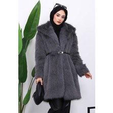 İmaj Butik Füme Kemerli Astarlı Kürk Kaban