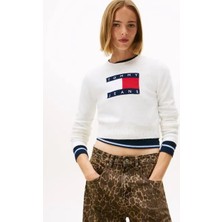 Tommy Hilfiger Tjw Işıltılı Bayrak Desenli Kadın Beyaz Kazak DW0DW21690YBH