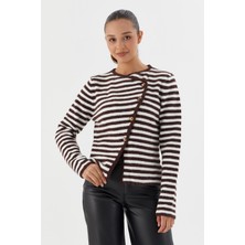 Shopping Shop Çizgili Asimetrik Kesim Hırka KAHVE