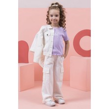 Mojo Bebek Mojo Kız Çocuk 4-9 Yaş Kargo Cep Pantolon 0206 Beyaz