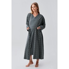 Artış Collection Uzun Kollu Desenli Esnek Pamuklu Hamile Sabahlık Gecelik Takım 18401