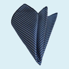 Exve Exclusive Mavi Beyaz Lacivert Kare Desenli Jakar Dokuma Cep Yaka Mendili