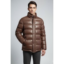 Deriderim Clous Kahve Erkek Hakiki Deri Şişme Kaban