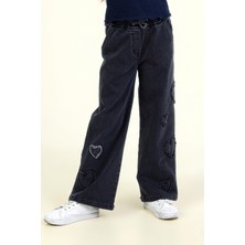 Dmb Mojo Kız Çocuk 4-9 Yaş Kalp Işlemeli Palazzo Pantolon Siyah