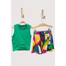 Cuties Mojo Kız Çocuk Önden Büzgülü Kolsuz Crop 3511 Yeşil