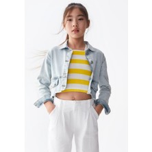 Nk Kids Püsküllü Crop Denim Ceket 36708 Kot Mavi