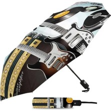 Şık Gitar Desenli Şemsiye – Açık 64 Cm, Katlı 24 Cm, Dayanıklı Tasarım