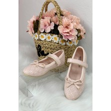 Sanbe Kız Çocuk Kurdeleli Cırtlı Babet 313 N 208 Pudra