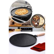 36 cm Döküm Granit Tava | Çıkarılabilir Kulp Bazlama Gözleme Tavası Çok Amaçlı Büyük Boy Tava