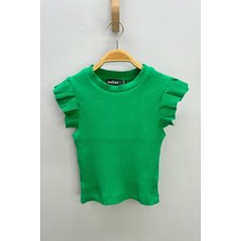 Cuties Kız Çocuk Fırfırlı Kaşkorse Kol Detaylı Bluz 3292 Yeşil