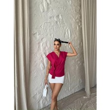 Trentzade YANDAN BAĞLAMA DETAYLI KOLSUZ BLUZ - Fuşya