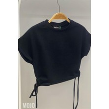 Cuties Mojo Kız Çocuk Yandan Büzgülü Kısa Kollu Crop 3706 Siyah