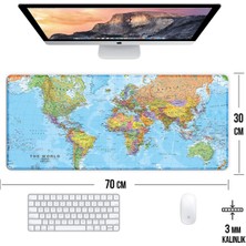 Hamiki Dünya Haritası Large Gaming Mouse Pad 70x30 cm Kaymaz Taban Dikişli Kenar Masa Matı