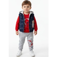 Gigi Giyim Kare Desenli Bear Baskılı 3'lü Erkek Çocuk Takım