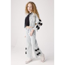 Mojo Bebek Mojo Kız Çocuk 8-14 Yaş Taşlı Fiyonklu Denim Ceket 20027 Kot Mavi