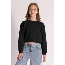 Dmb Mojo Kız Çocuk 10-15 Yaş Basic Crop Sweatshirt Siyah