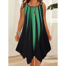 Nnstartshopping  Kadın Askılı Yuvarlak Yaka Asimetrik Detaylı Desenli Süprem Elbise