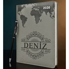 Bk Gift Kişiye Özel Isimli Termo Sert Kapak 2026 Gri Ajanda & Kalem -12, Öğretmenler Günü Hediyesi, Yeni Iş Hediyesi
