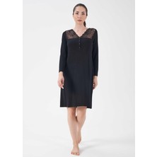 Relax Mode Kadın Siyah Patlı Dantelli Gecelik - 15235