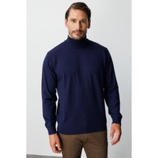 İGS Lacivert Standart Fit Dar Kalıp Yarım Balıkçı  Düz  Triko