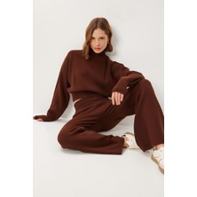 Happiness İstanbul Parmak Geçmeli Kazak Pantolon Triko Takım LCI0039 Kahverengi