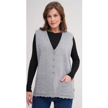 Fresh Moda Kadın Anne Büyük Beden Triko Düz Model Yelek