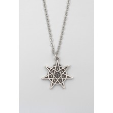 IDR Modern Heptagram Yıldız Kolye - Düz Ezme İthal Zincirli Unisex Gümüş Kaplama - 60 cm