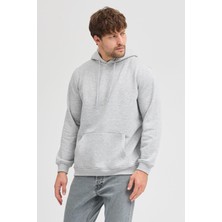 Polo State Erkek Gri Melanj Standart Fit Normal Kesim Içi Polarlı 3 Iplik Kapüşonlu Pamuklu Sweatshirt