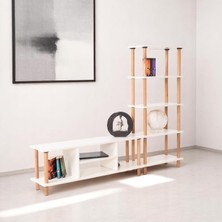 Eymense Pia Kitaplıklı Tv Sehpası Beyaz