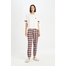 STANDART Fall In Love Pijama Takım Bisiklet Yaka Baskılı Kısa Kollu Üst Kareli Beli Lastikli Alt D5662AX24AU