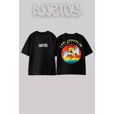 Anetos LED Zeppelin 8 Tasarım Sırt Baskılı Pamuk Siyah Oversize T-Shirt