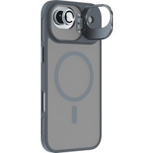 Case World Caseworld Apple iPhone 17 Air Lens Hediyeli Kapak Kamera Korumalı Wireless Şarj Özellikli Standlı Premium Kılıf - Titanyum Gri