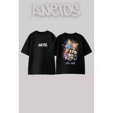 Anetos Lady Gaga 15 Tasarım Sırt Baskılı Pamuk Siyah Oversize T-Shirt