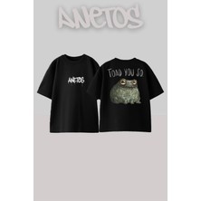 Anetos Toad You So Kurbaga Tasarım Sırt Baskılı Pamuk Siyah Oversize T-Shirt