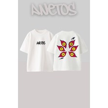 Anetos Demon Slayer 11 Tasarım Sırt Baskılı Pamuk Beyaz Oversize T-Shirt