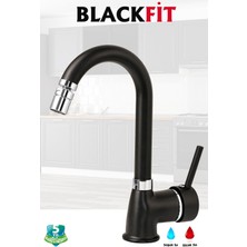 Blackfit Delta Oynar Başlıklı Filtreli Siyah Lavabo Bataryası Banyo Çeşmesi Çift Su Girişli Lavabo Musluğu
