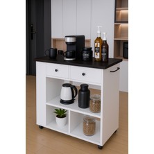 Mp Atelier Tekerlekli I Kahve Köşesi Dolabı Oval Kenarlı Mikrodalga ve Tost Makinesi Uyumlu, Modern Tasarım