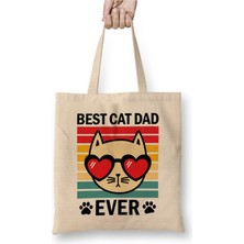 Toyaso Best Cat Dad Ever Retro Kedi Babası Cats Lover Dads Aşk Kedi Beyaz Bez Çanta Uzun Saplı