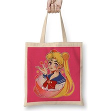 Toyaso Sailor Moon Usagi Bez Çanta Uzun Saplı Alışveriş Çantası Plaj Çantası