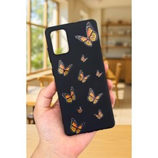 Vip Case Samsung Galaxy A71 - Turuncu Kelebek Desenli Silikon Darbe Emici Klasik Korumalı Rubber Kılıf