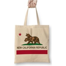 Toyaso Fallout New California Republic Beyaz Bez Çanta Uzun Saplı Alışveriş Çantası Plaj Çantası