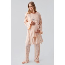 Artış Collection Uzun Kollu Desenli Esnek Pamuklu Hamile Sabahlık Pijama Takım 18300