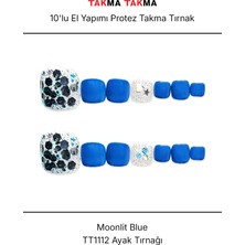 Takma Takma 10'lu Mavi Ayak Tırnağı TT1112 Tekrar Kullanılabilir El Yapımı Protez Takma Tırnak - Mavi-S