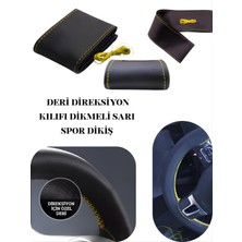 Toyota Carmy Deri Direksiyon Kılıfı Prime Kalite Dikmeli Sarı Spor Dikiş