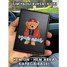 Nurdic Teddy Bear Ön Arka Baskılı Oto Araç Ruhsat Kabı Kartlık Deri Isim Yazılı Kişiye Özel Cüzdan