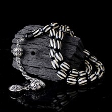 Takı925 925 Ayar Gümüş Mineli Püsküllü Siyah Gri Renk Ateş Kehribar Tesbih