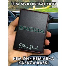 Nurdic Skoda Ön Arka Baskılı Oto Araç Ruhsat Kabı Kartlık Deri Isim Yazılı Kişiye Özel Cüzdan