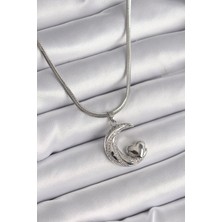 Mena Rise 316L Çelik Gümüş Renk Italyan Zincir Zirkon Taşlı Halil Figür Kalp Detay Kadın Kolye - Lisinya