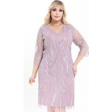 Ladies First Büyük Beden 3996 Lila Kısa Abiye Elbise